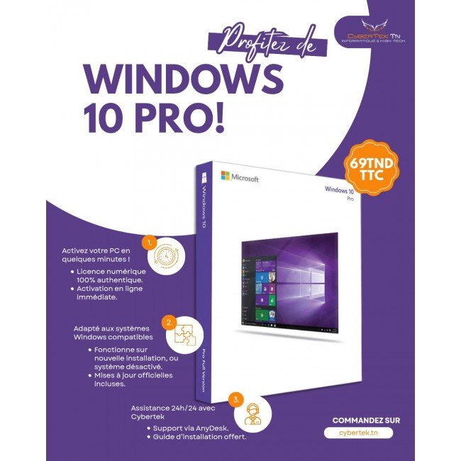 Microsoft Windows 10 Professional Digital Licence | Cybertek Tunisie